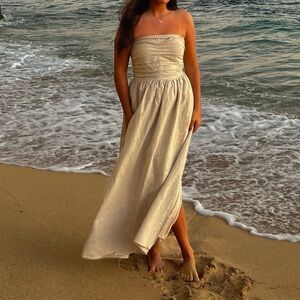 Dissh natural linen midi strapless dress 
size US6